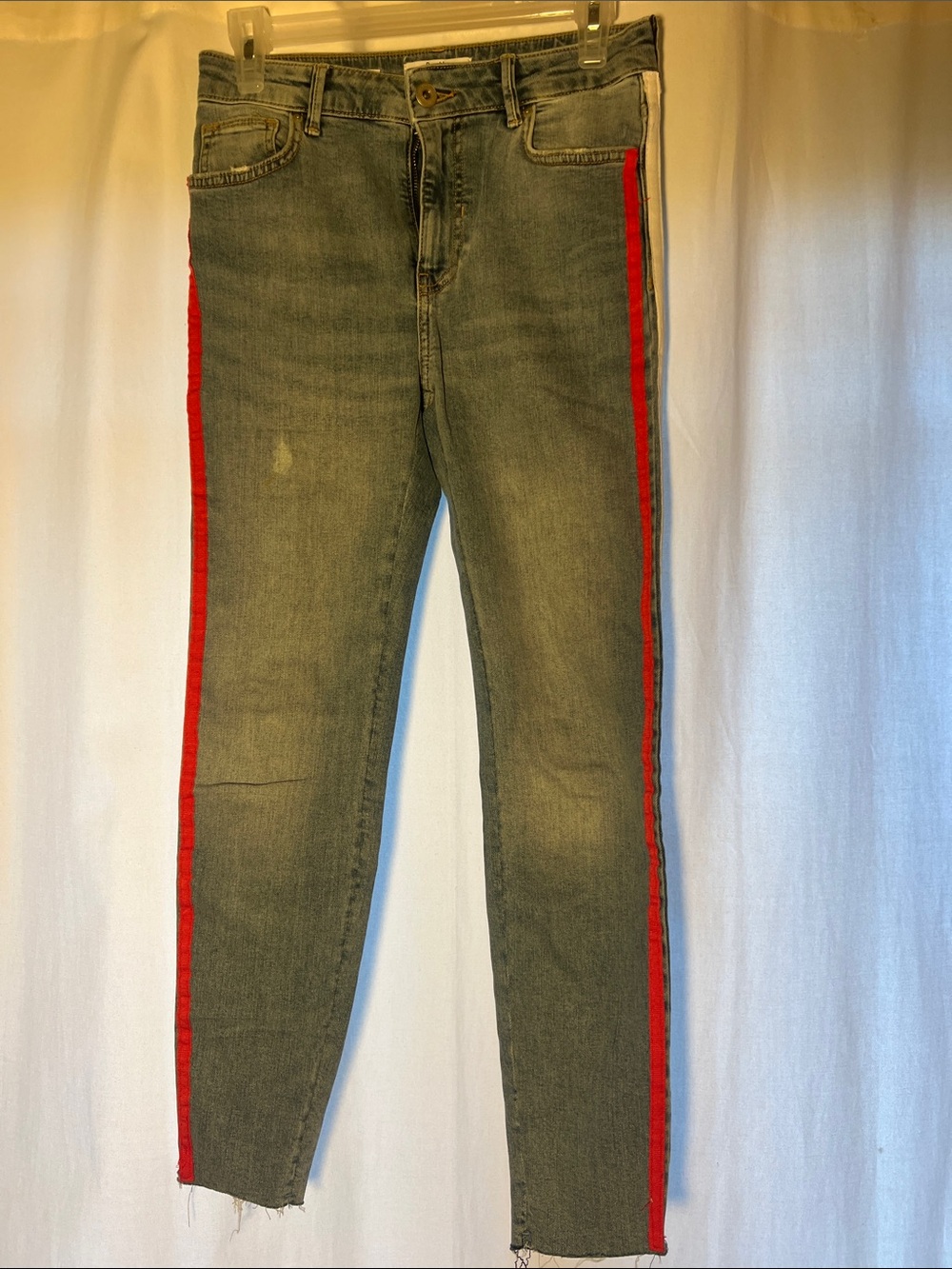 Bershka Women Verse Blue Skinny Jeans with Red Side Stripe